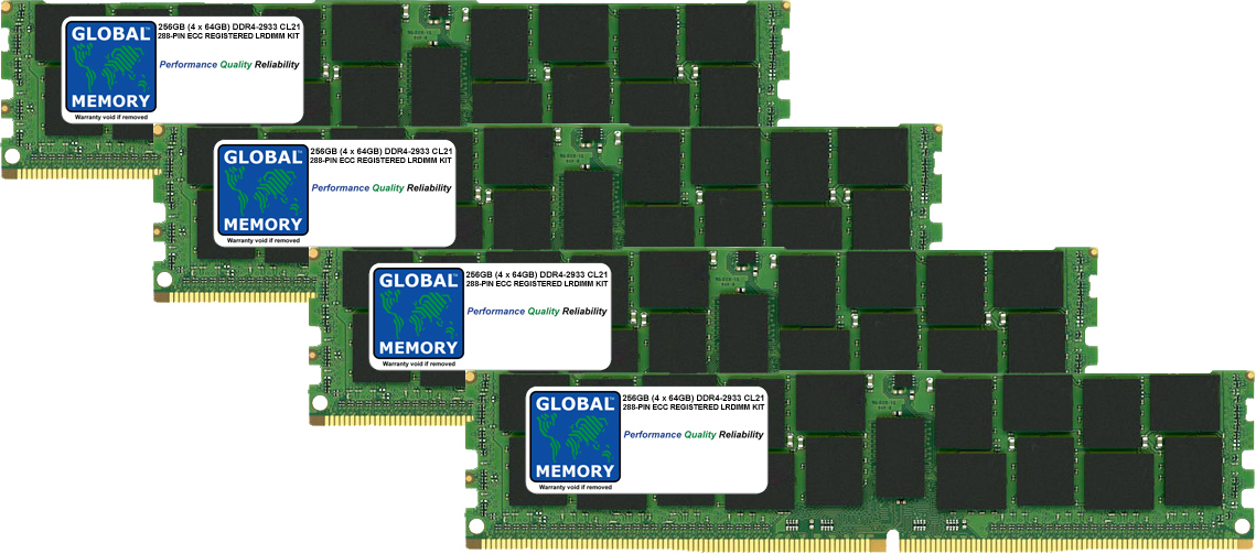 256GB (4 x 64GB) DDR4 2933MHz PC4-23400 288-PIN LOAD REDUCED ECC REGISTERED DIMM (LRDIMM) MEMORY RAM KIT FOR SUN SERVERS/WORKSTATIONS (16 RANK KIT CHIPKILL)